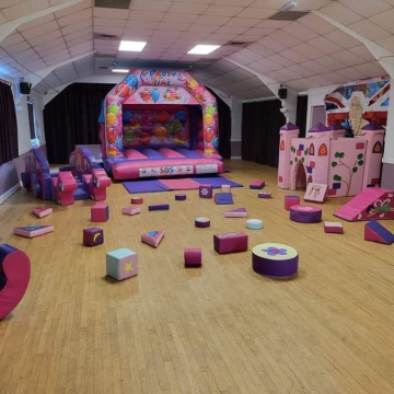 Pink & Purple Party Time Bouncy Castle